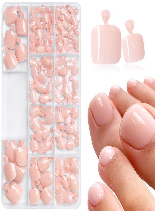 LuckForever 240pc Press on Toenails Women Fake Toe Nails with Tabs, Nude Pink Fake Toenails Press on Nails Toe Acrylic Nail Tips Short Square False Toenails Stick Artificial Toe Nails Press ons Pedicure - Image 1